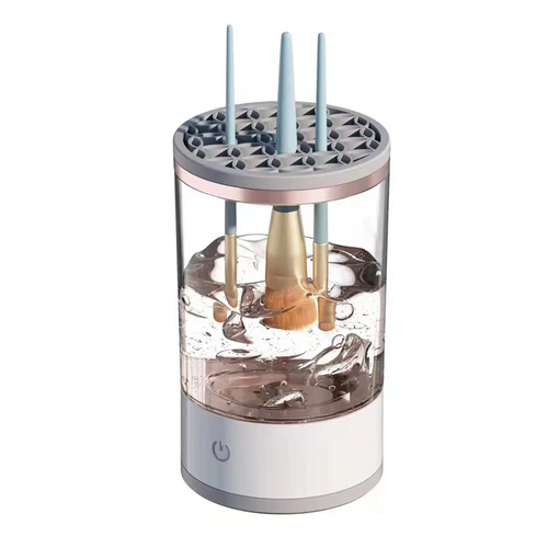 Rinsella electric makeup brush cleaner with brushes in the holder