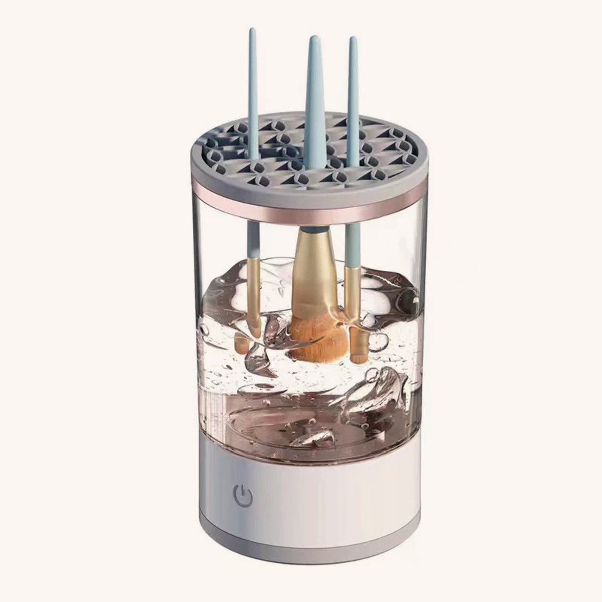 Rinsella electric makeup brush cleaner with brushes in the holder